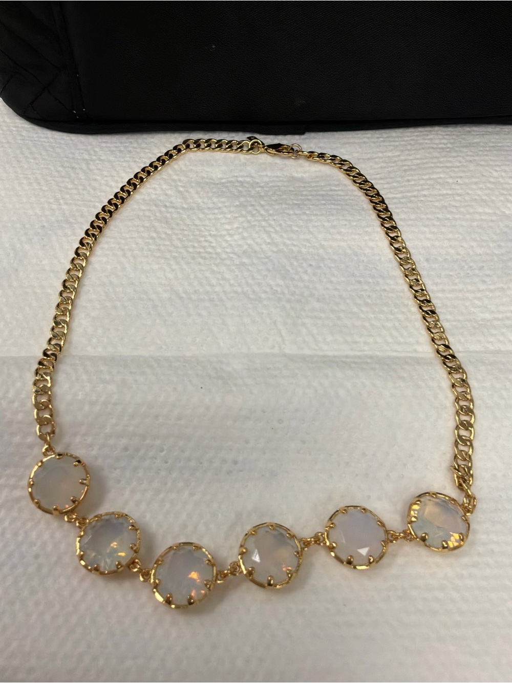 Opal ish Stone Gold Necklace - White Opal Statement Collar - Picture 2 of 2